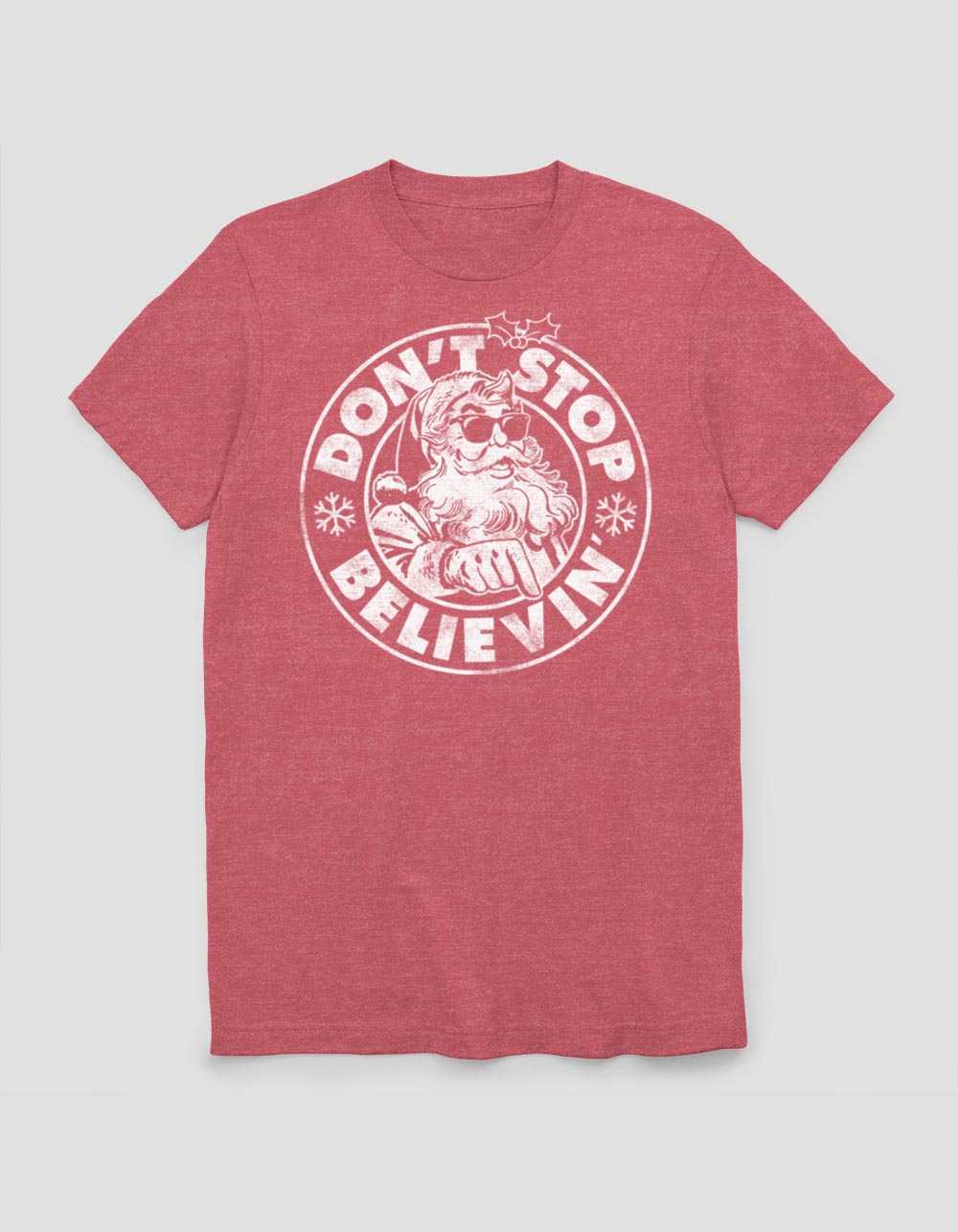 HOLIDAY Don't Stop Believin' Unisex Christmas Tee - HTHR RED