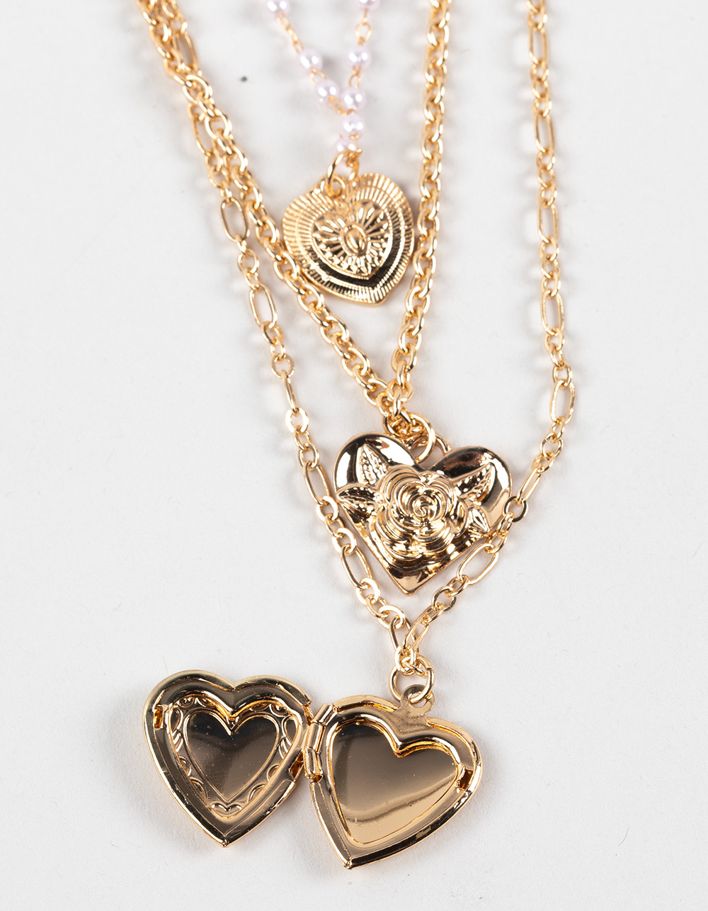 FULL TILT Layered Rose/Heart Pearl Necklace - GOLD