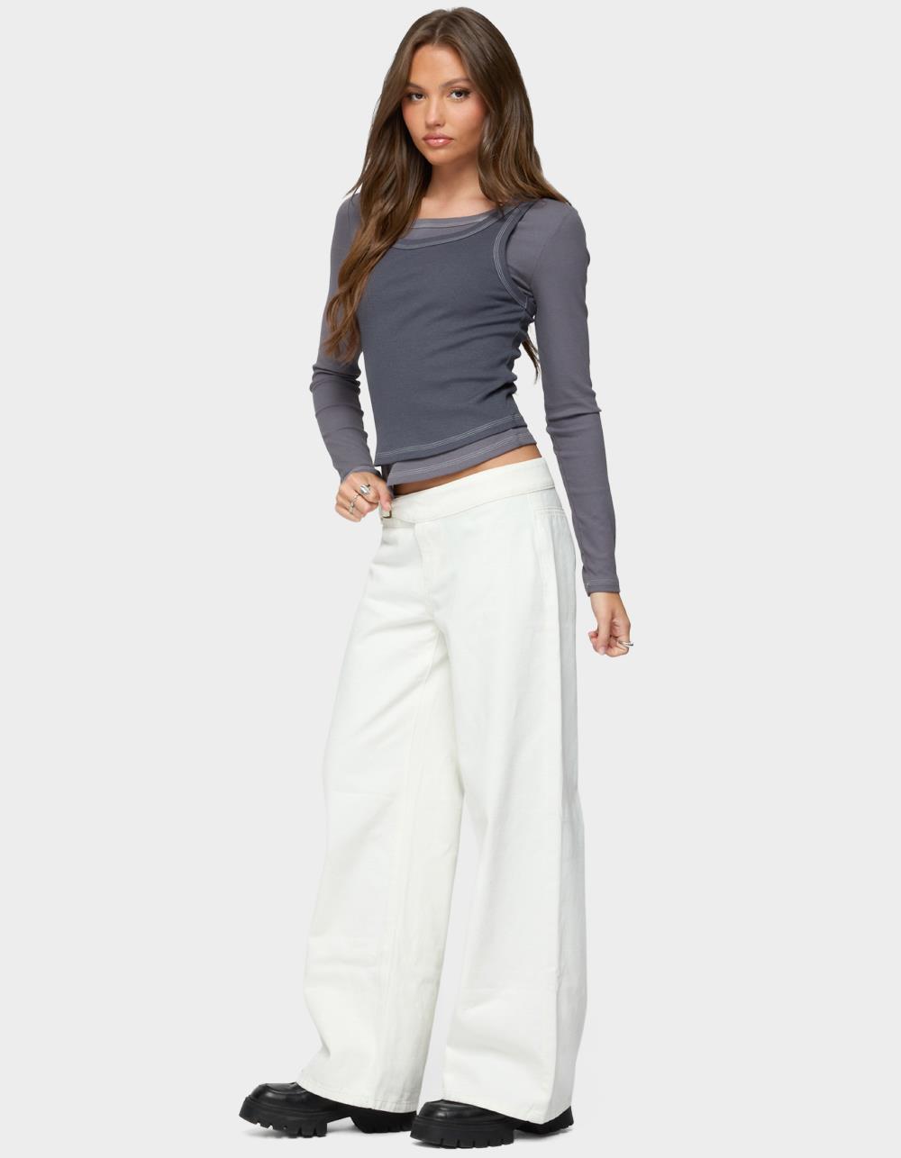 EDIKTED Zane Contrast Layered Long Sleeve Top - GRAY