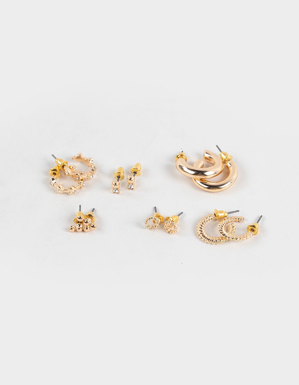 FULL TILT 6 Pack Stud And Hoop Rhinestone Earrings - GOLD