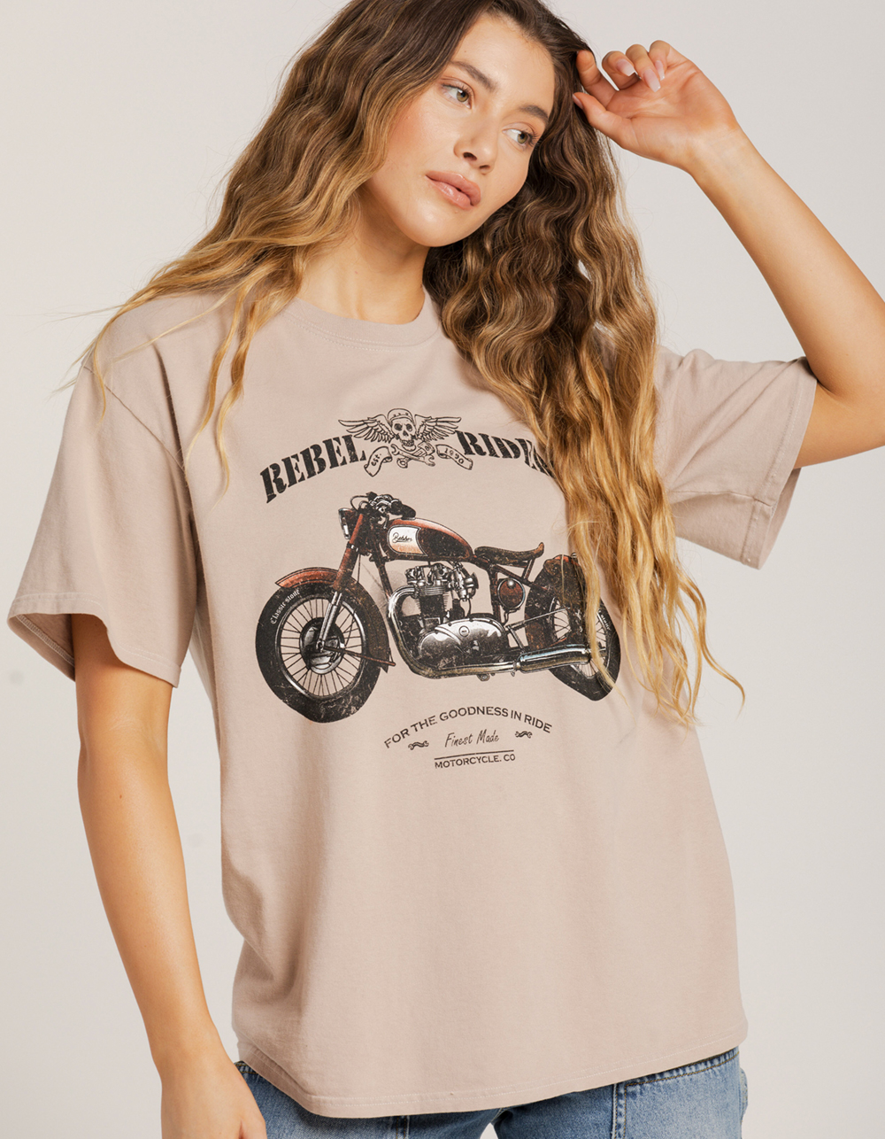 Merch Rhyder FULL TILT Rebel Ryder Womens Boyfriend Tee - TAN | Tillys