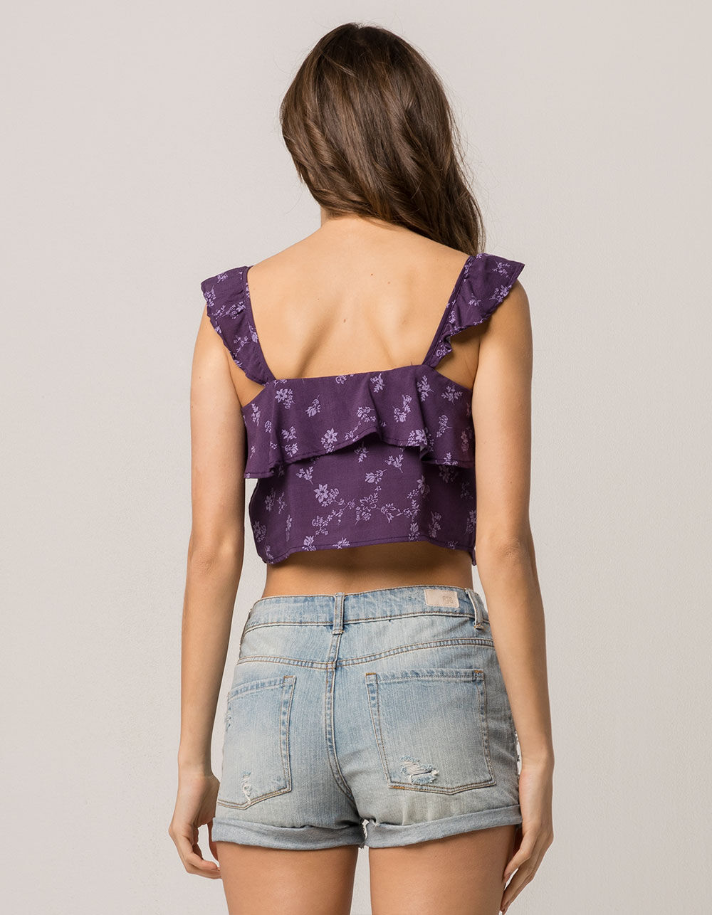 IVY & MAIN Floral Ruffle Womens Crop Tank Top image number 2