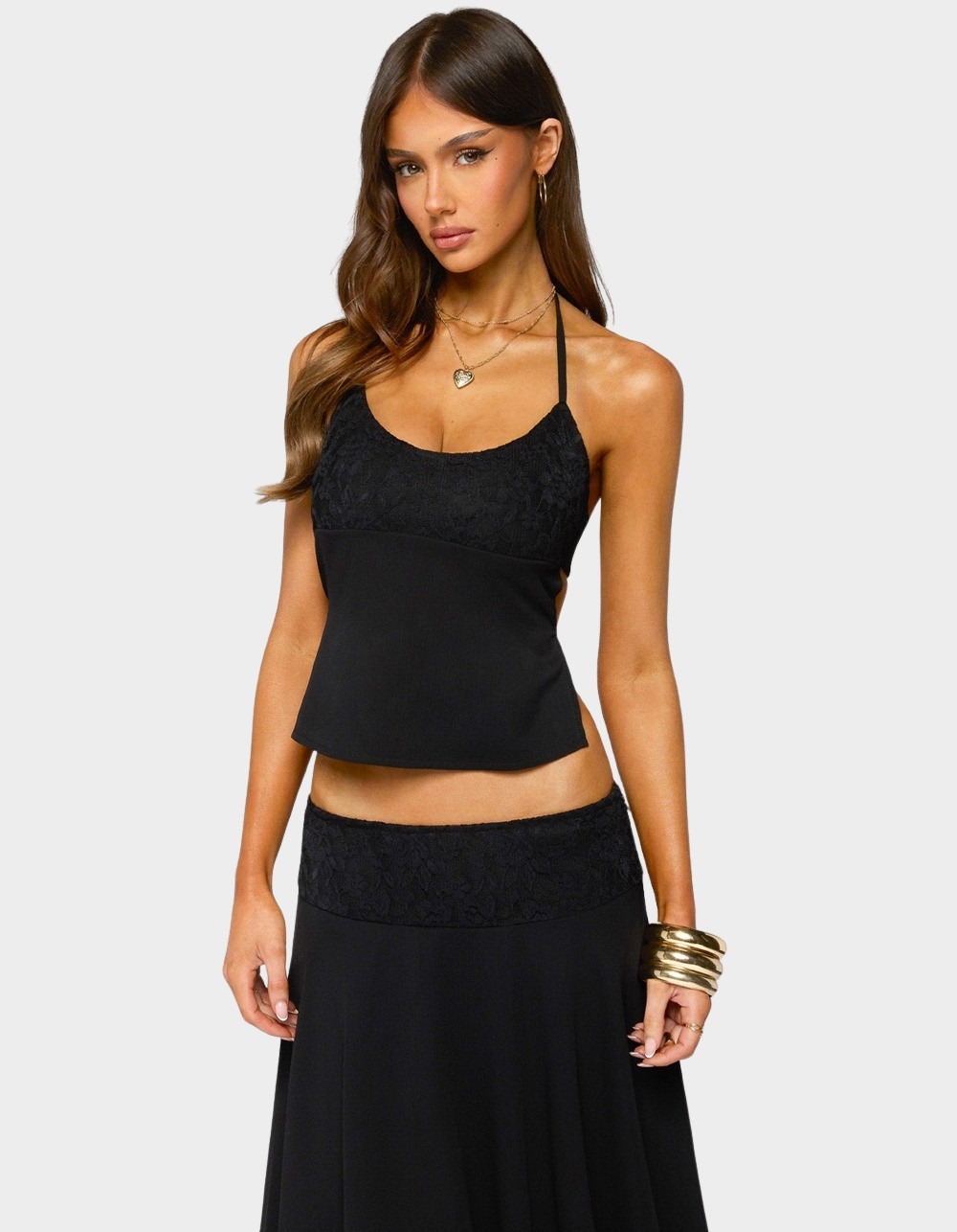 EDIKTED Evia Lacey Backless Halter Top - BLACK