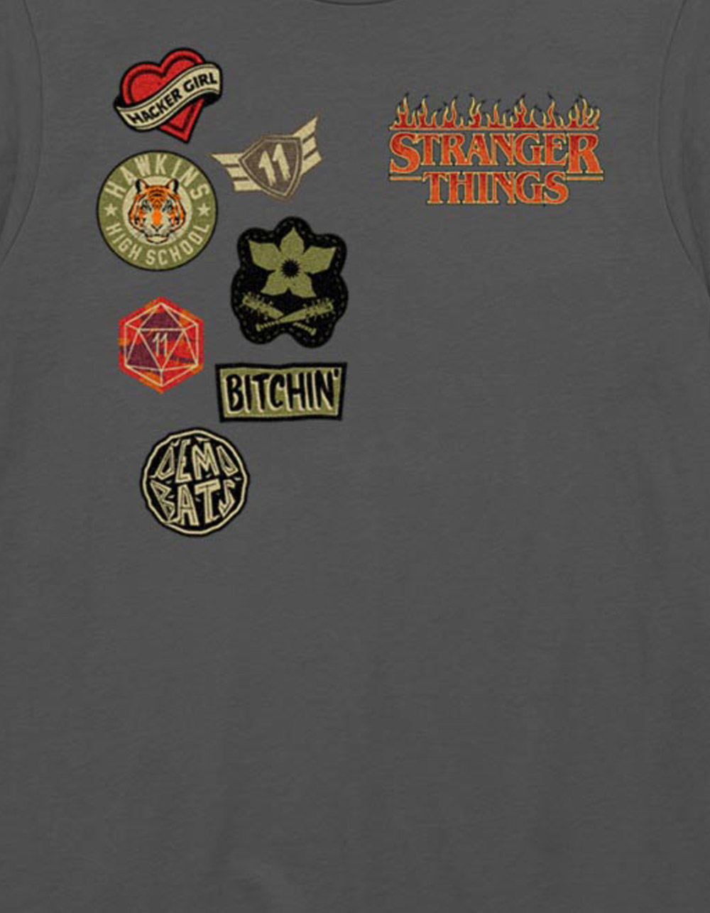 STRANGER THINGS Faux Patches Unisex Tee - CHARCOAL
