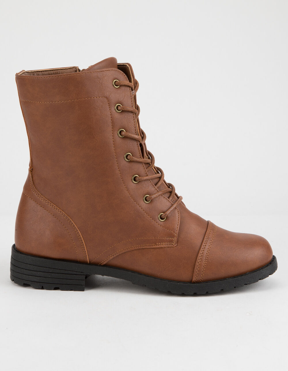 WILD DIVA Lace Up Cognac Womens Combat Boots image number 1