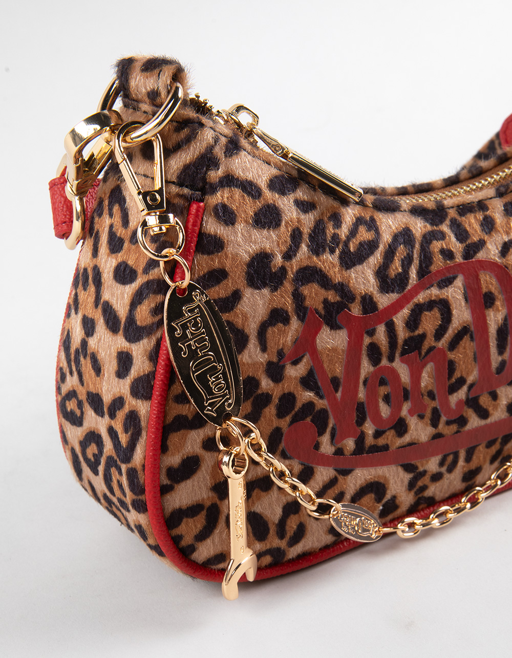 VON DUTCH Leopard Shoulder Bag - LEOPARD/RED