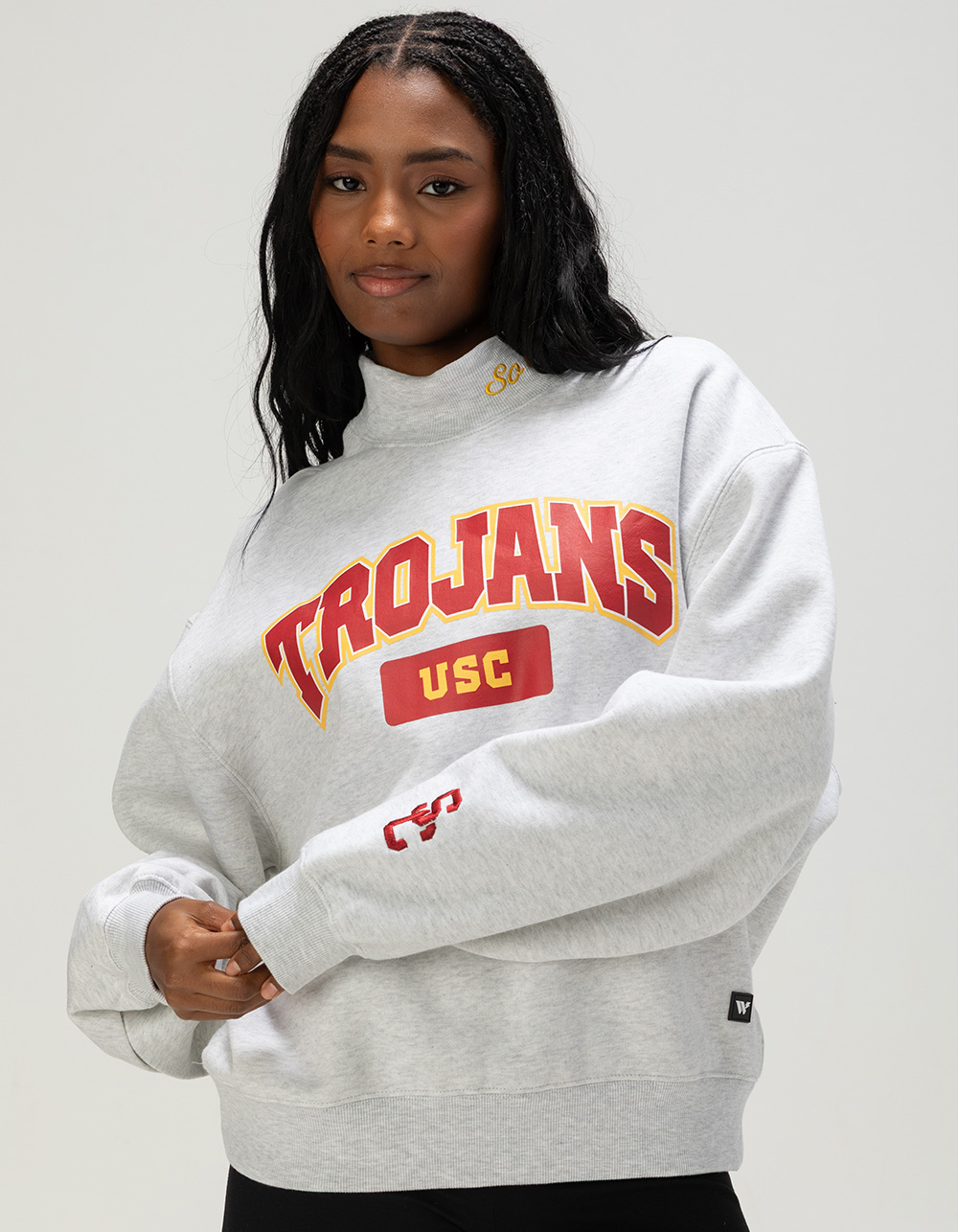 THE WILD COLLECTIVE USC Womens Mock Neck Sweatshirt - HEATHER GRAY