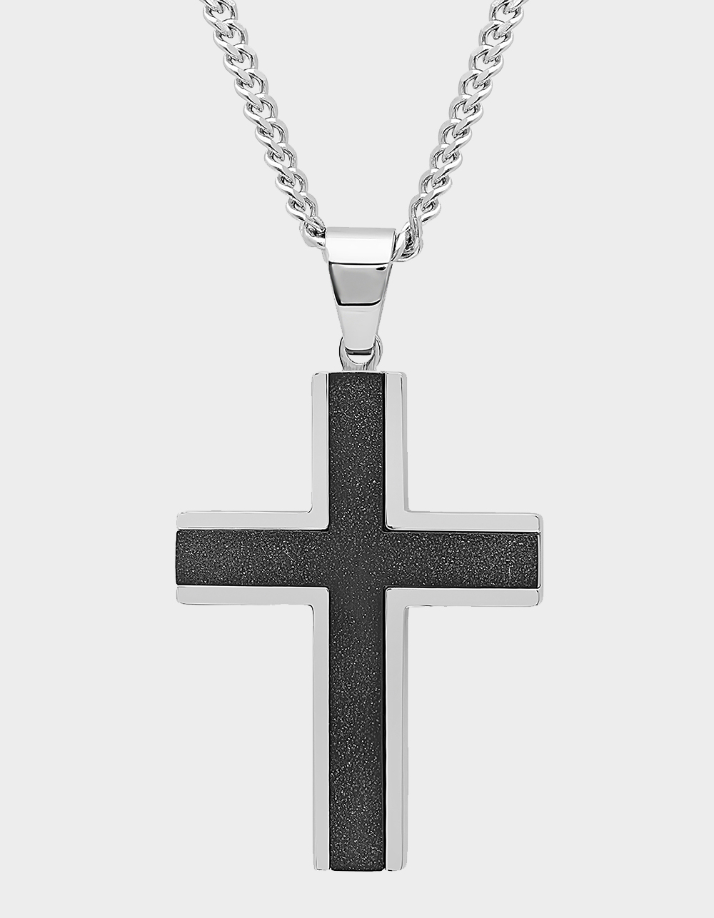 STEEL NATION Stainless Steel With Black IP Textured Cross Pendant - BLACK