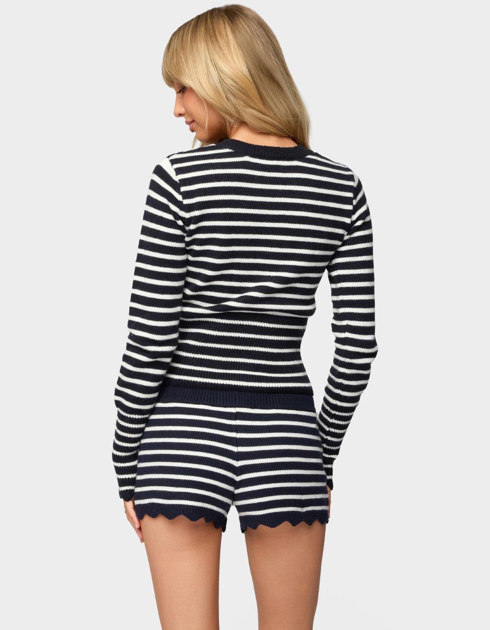 EDIKTED Soren Contrast Striped Knit Cardigan - NAVY