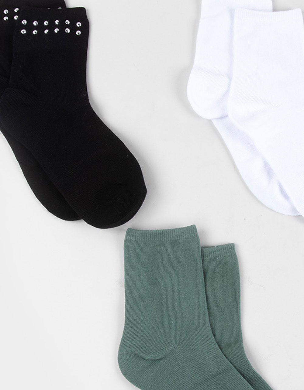 FULL TILT 3 Pack Womens Studded Ankle Socks - BLACK COMBO