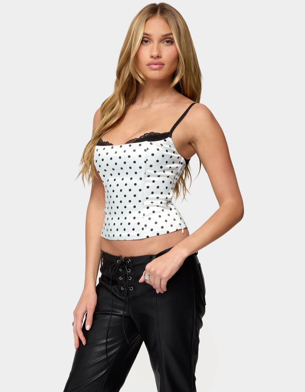 EDIKTED Polka Dot Layered Lacey Bra Corset - WHITE