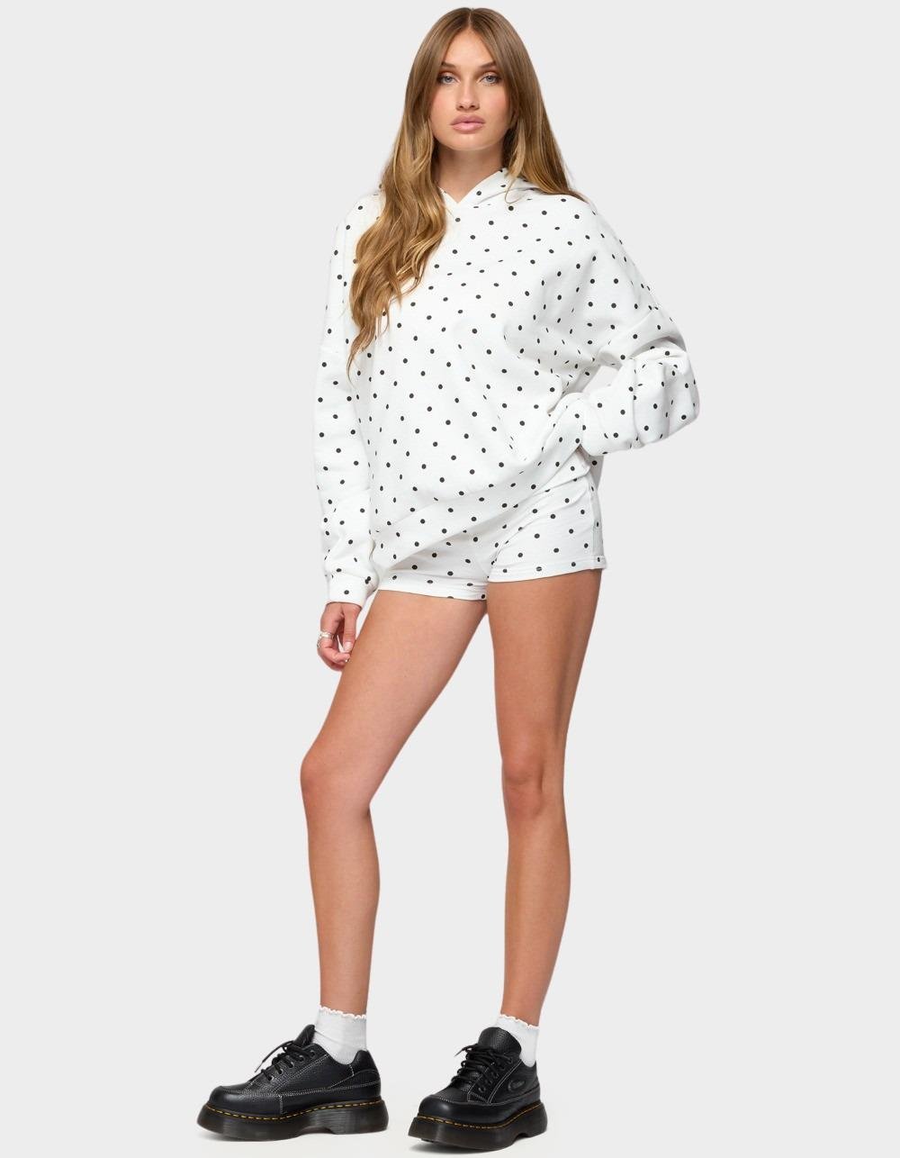 EDIKTED Chelsie Polka Dot Hoodie - WHITE