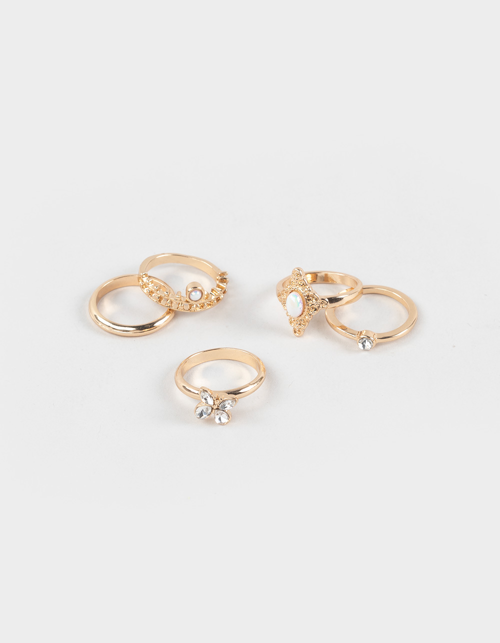 FULL TILT 5 Pack Stone/Butterfly Rings - GOLD