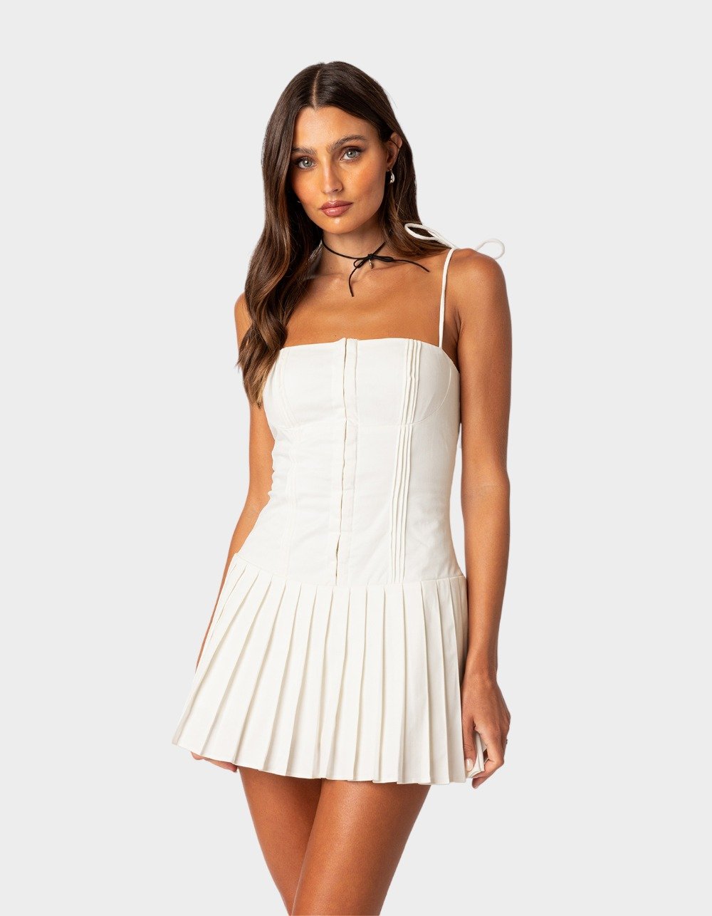 EDIKTED Perri Pleated Corset Mini Dress - WHITE