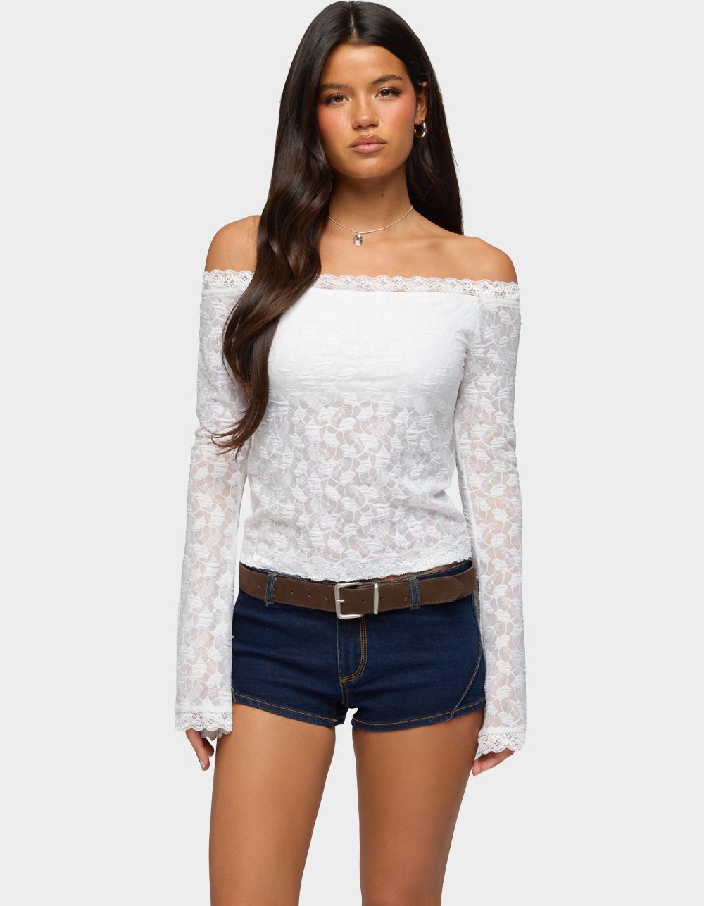 EDIKTED Built In Bra Off Shoulder Lace Top - WHITE - S | Tillys