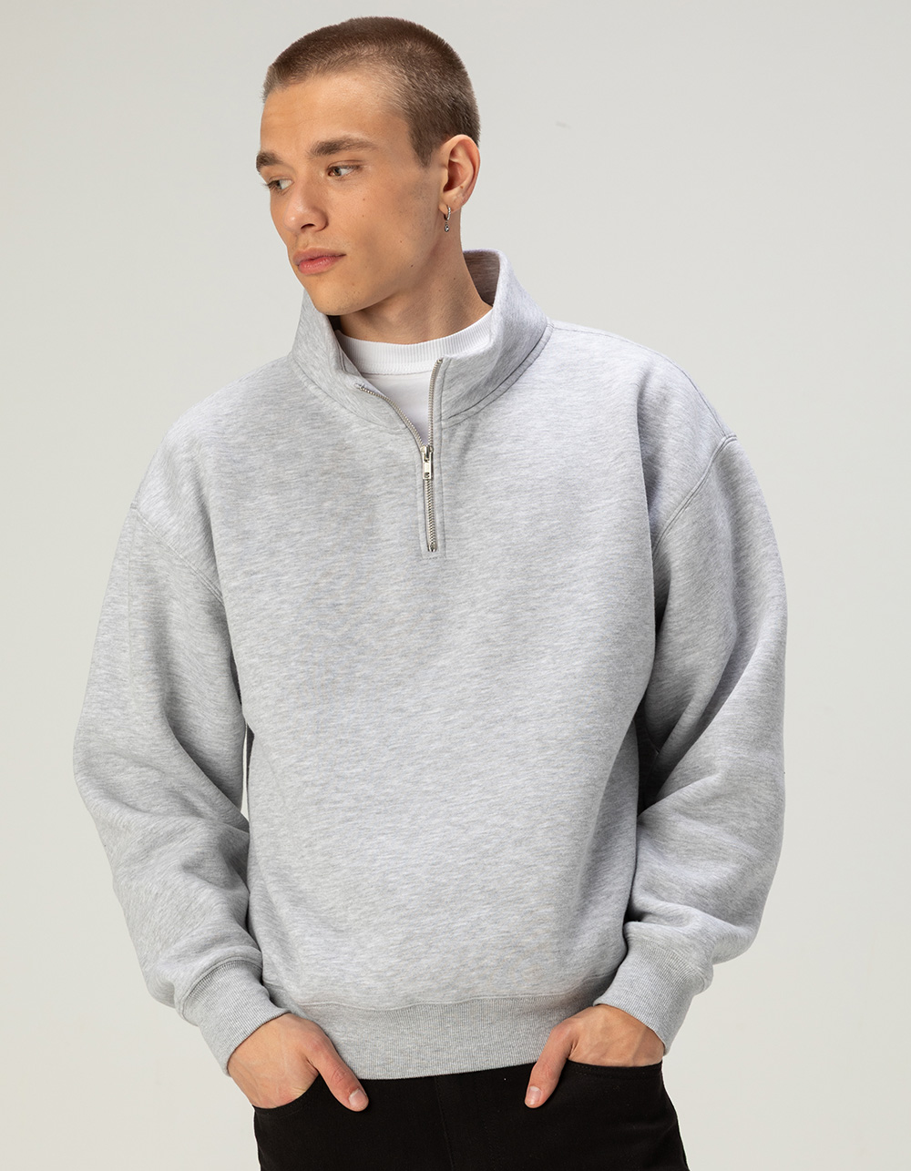 RSQ Mens Quarter Zip Oversized Sweatshirt - HEATHER GRAY