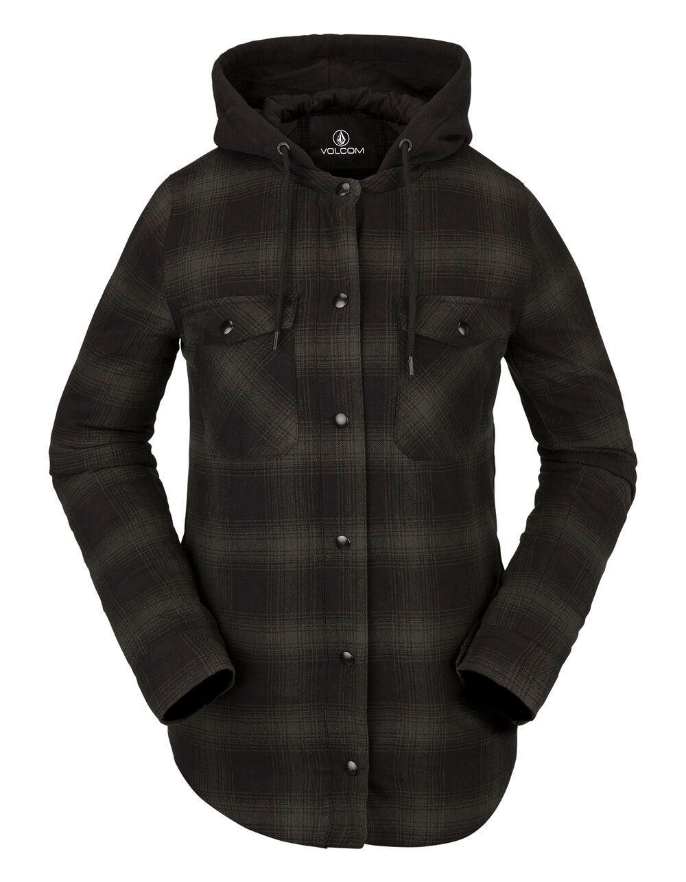 Womens Hooded Flannel Jacket BLACK GRAY Tillys