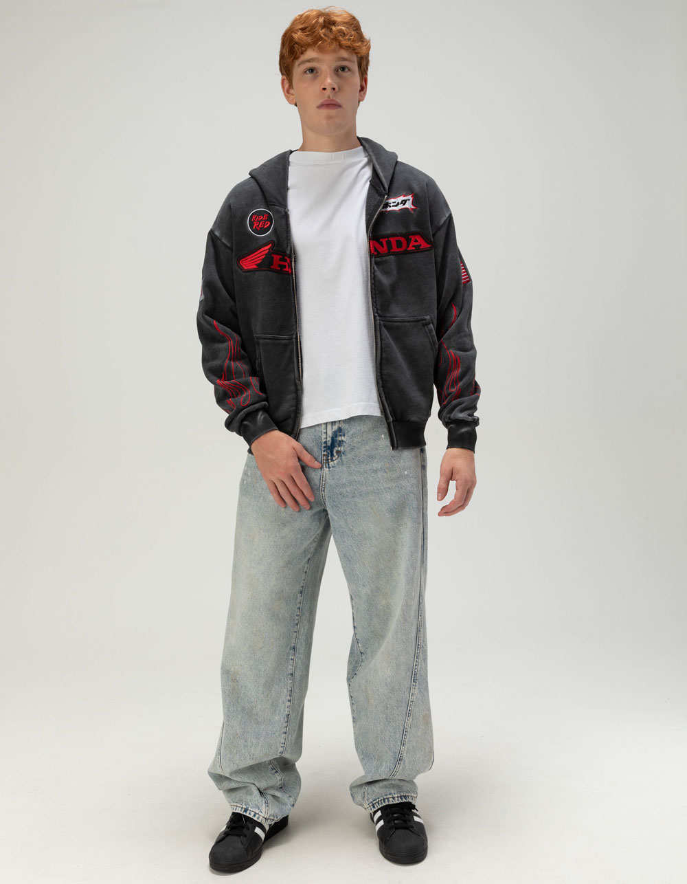 HONDA Daytona Mens Zip-Up Hoodie - WASHED BLACK