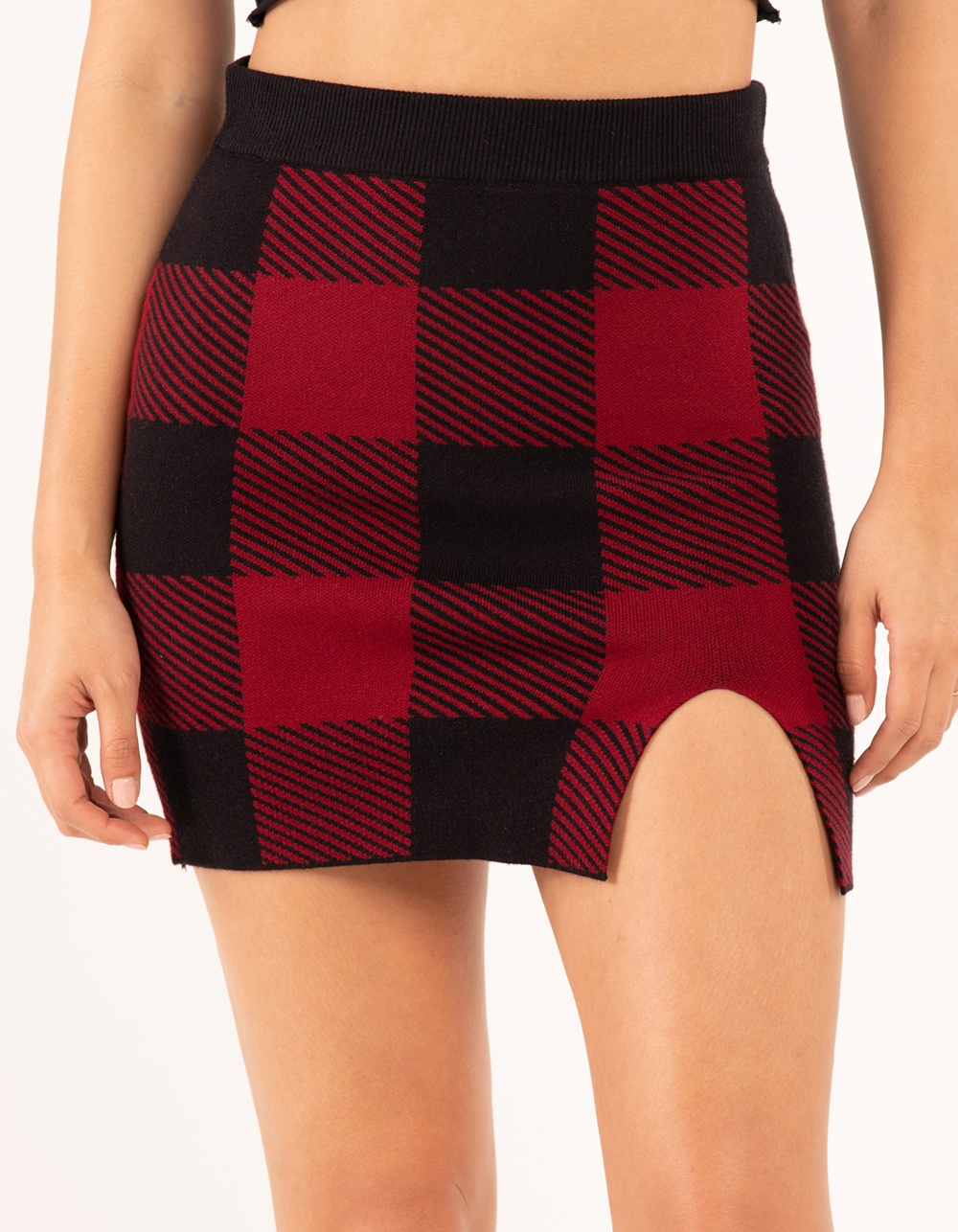 FULL TILT Checker Sweater Skirt - RED/BLK