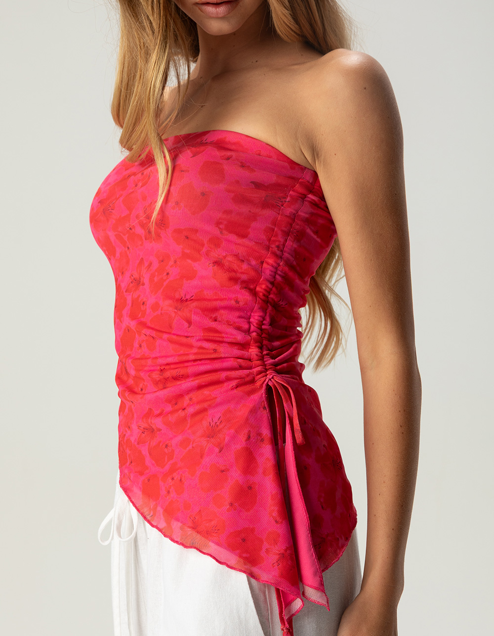 FULL TILT Womens Floral Cinch Tube Top - PINK