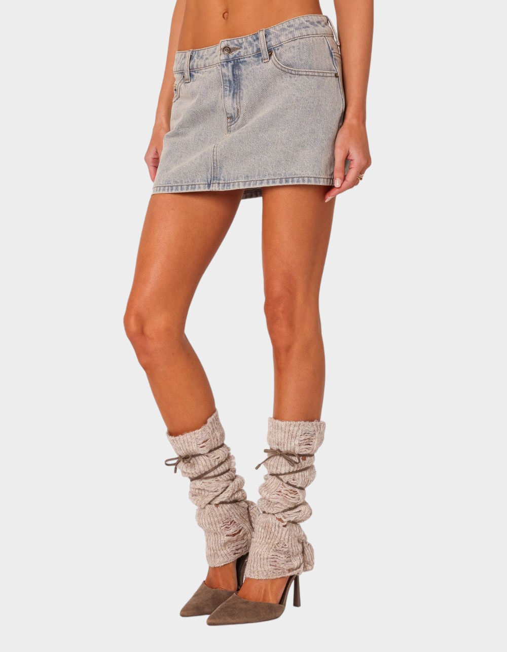 EDIKTED Vintage Washed Denim Mini Skirt - LIGHT BLUE