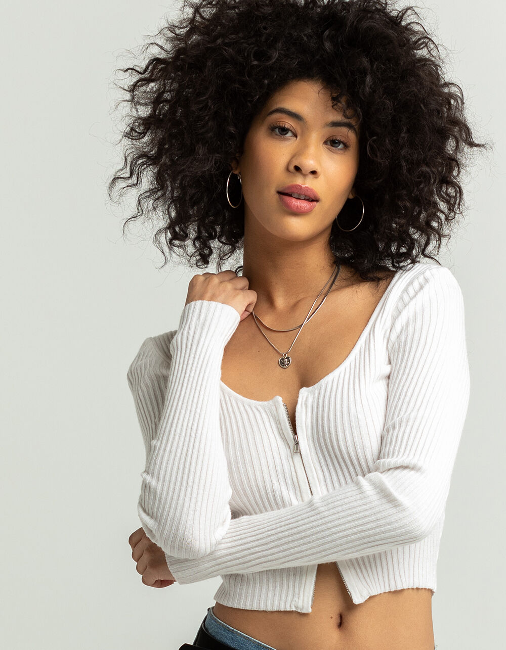 FULL TILT Scoop Zip Up Womens Sweater - WHITE | Tillys