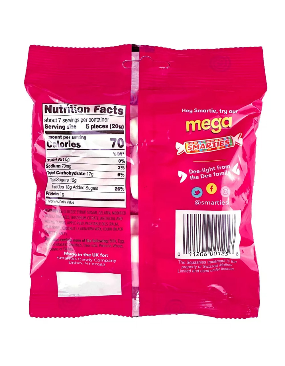 SMARTIES Squashies Raspberry n' Cream Flavored Candy - MULTI