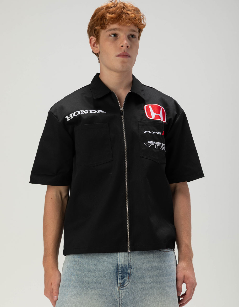 HONDA Type R Mens Zip-Up Shirt - BLACK