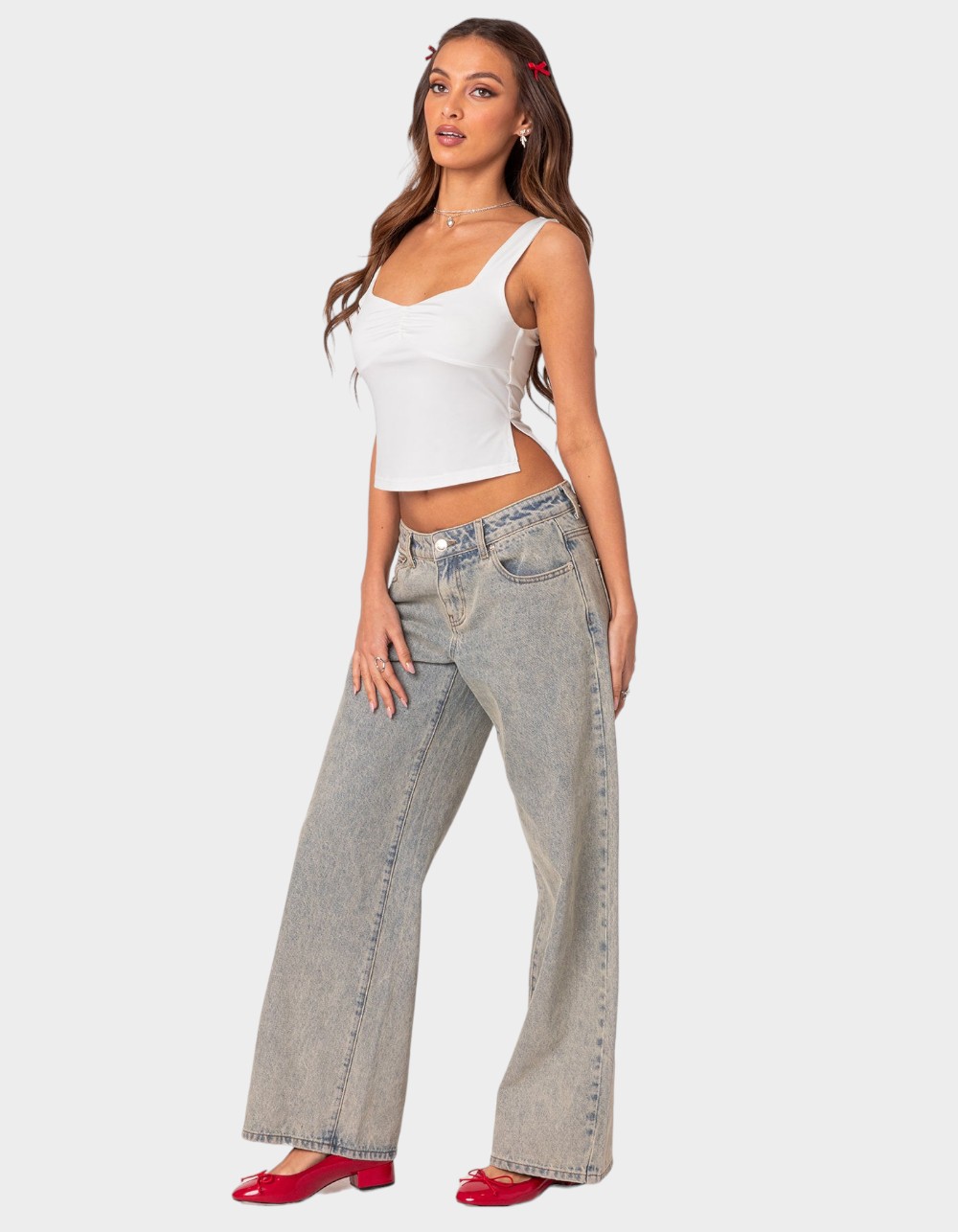 EDIKTED Marigold Side Slit Top - WHITE