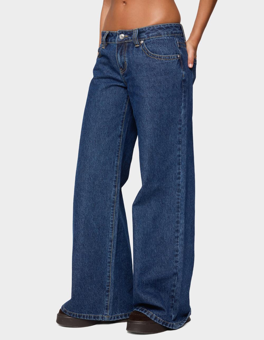 EDIKTED Raiyne Low Rise Wide Leg Jeans - DARK BLUE