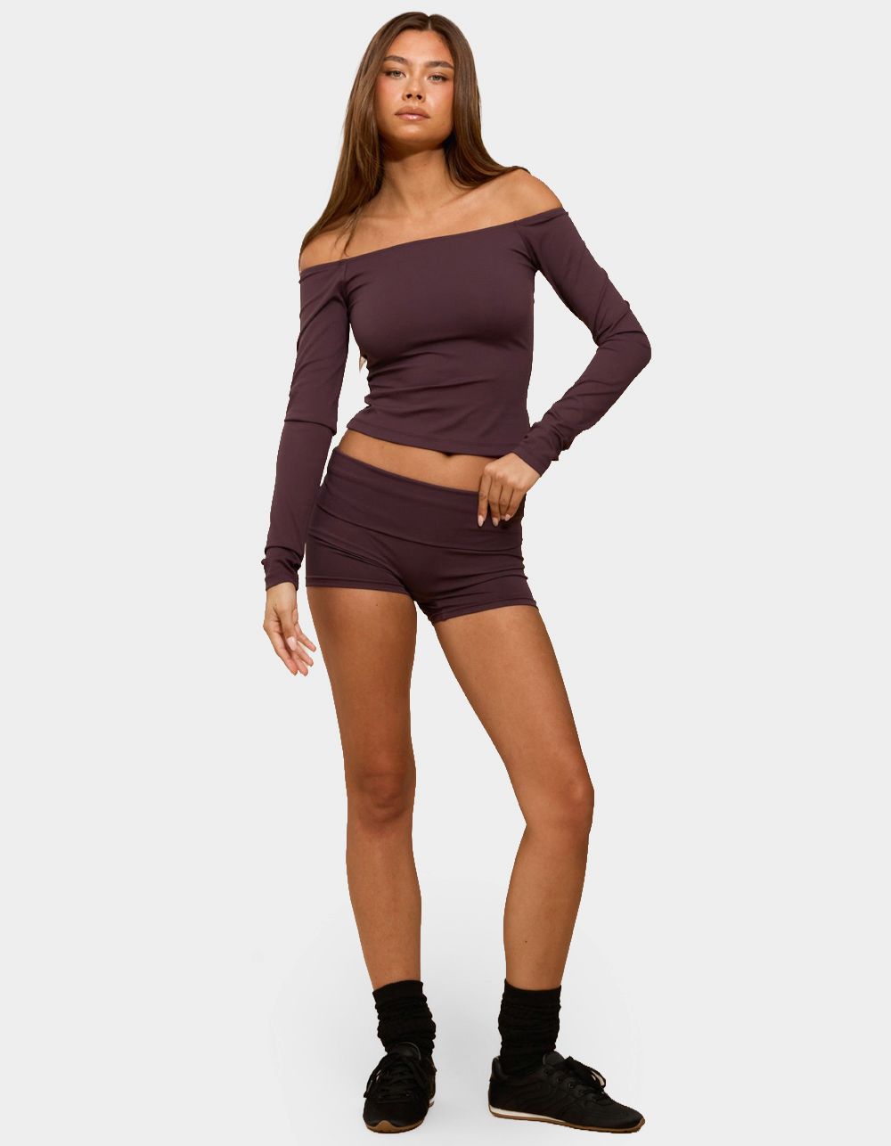 EDIKTED Soraia Foldover Biker Shorts - PURPLE