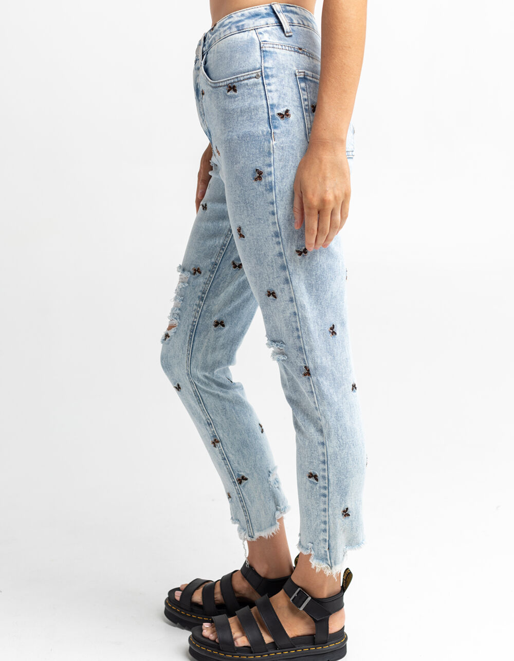 TINSEL Womens All Over Butterfly Mom Jeans LIGHT WASH Tillys