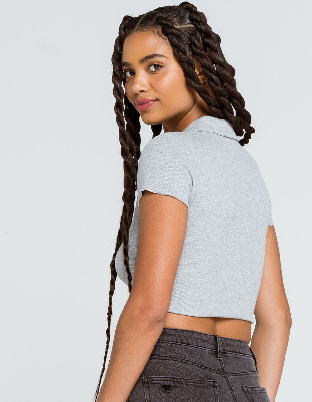 FULL TILT Rib Fitted Womens Heather Gray Polo Tee - HEATHER GRAY | Tillys