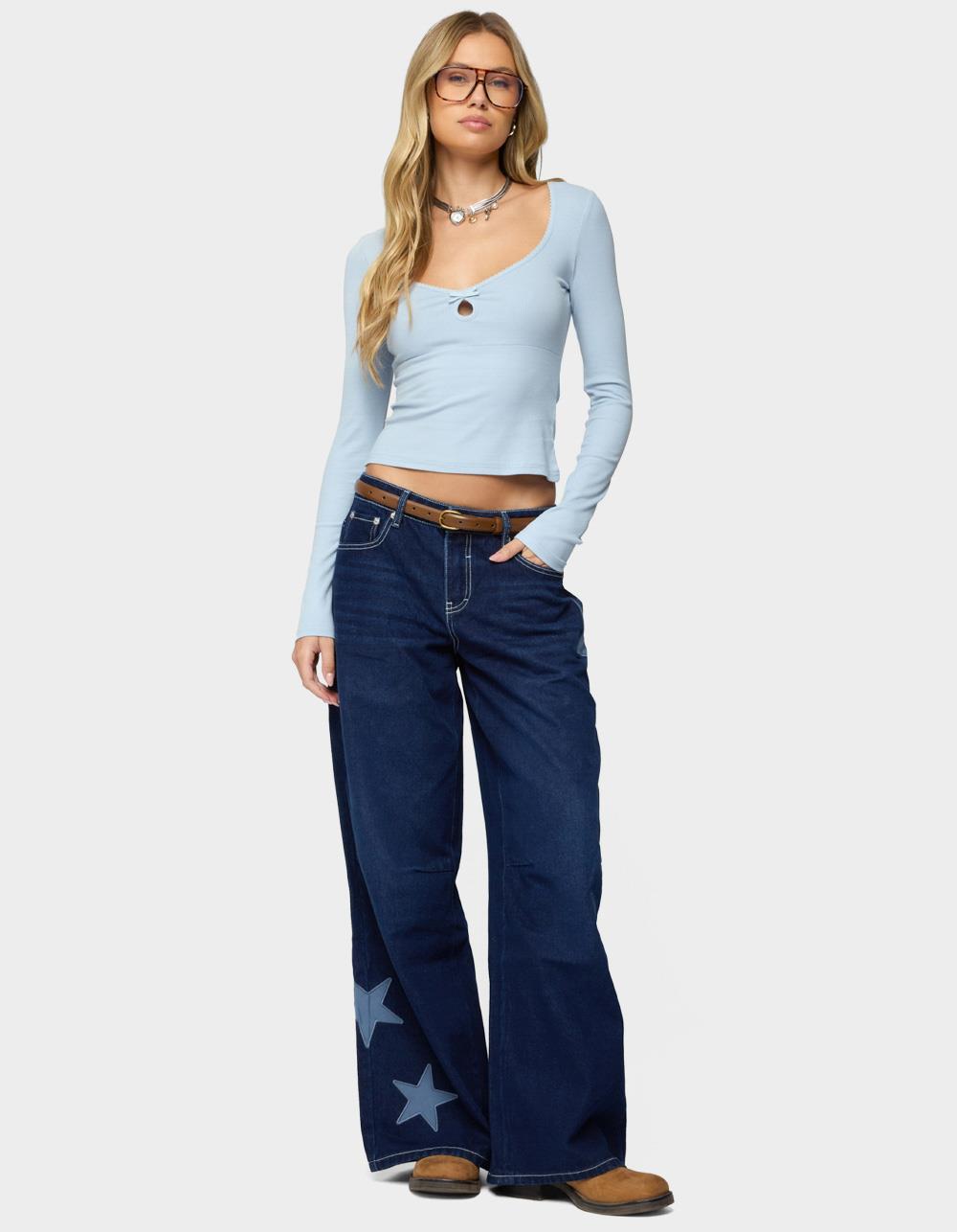 EDIKTED Madder Keyhole Cutout Top - LIGHT BLUE