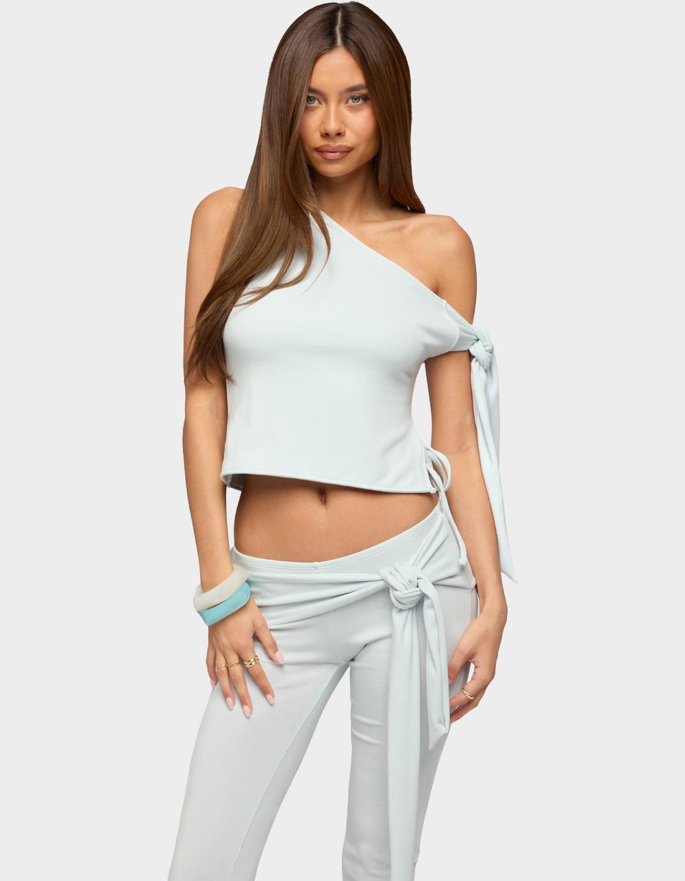 EDIKTED Adara Tied One Shoulder Top - LIGHT BLUE