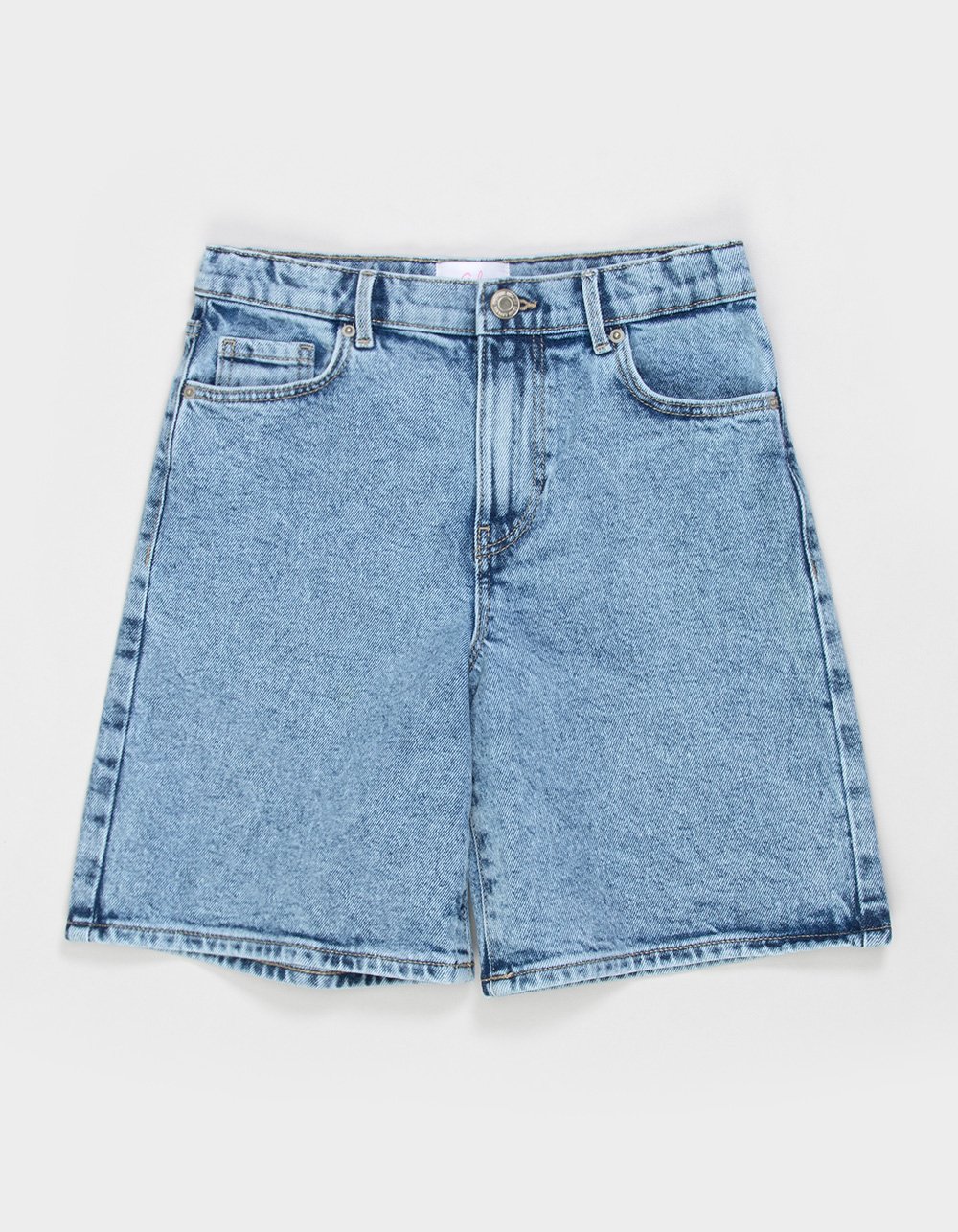 VERO MODA Girls High Rise Long Denim Shorts - MEDIUM WASH
