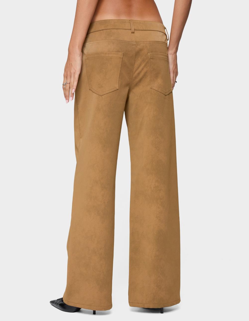 EDIKTED Stacey Low Rise Faux Suede Pants - BROWN