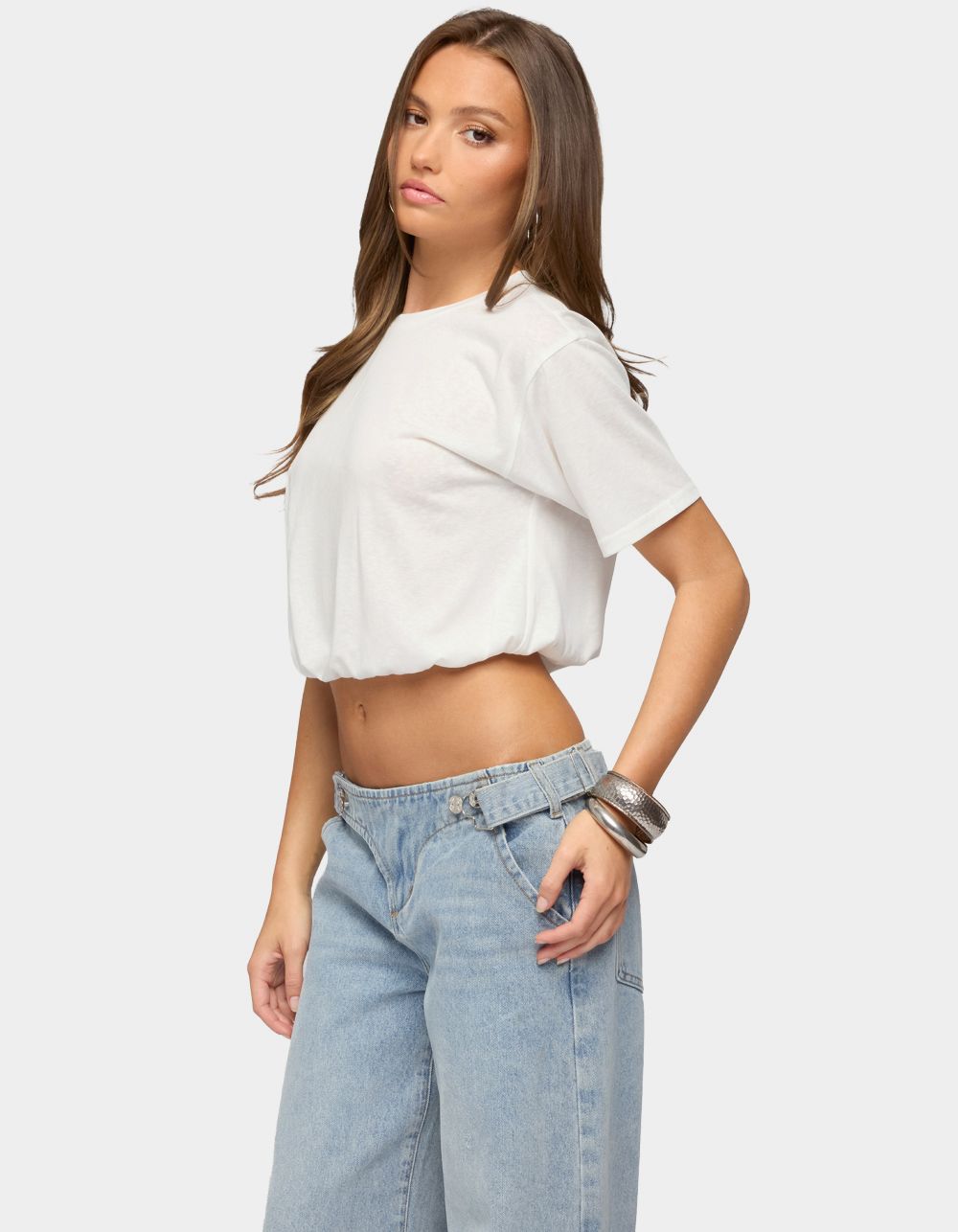 EDIKTED Raina Bubble Tee - WHITE