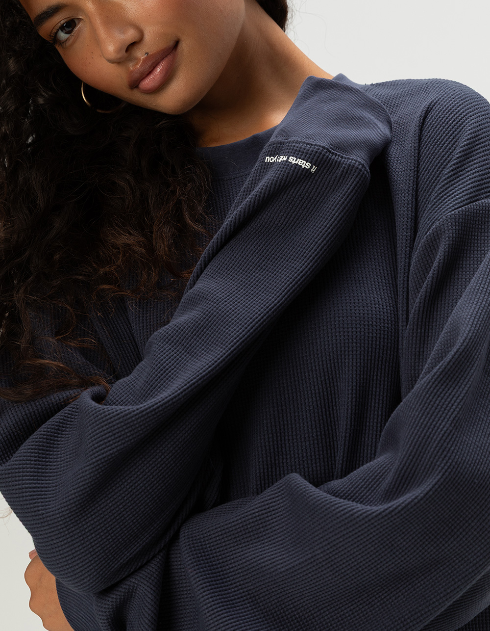 THE MAYFAIR GROUP World Needs More Empathy Womens Waffle Crewneck Sweatshirt - NAVY