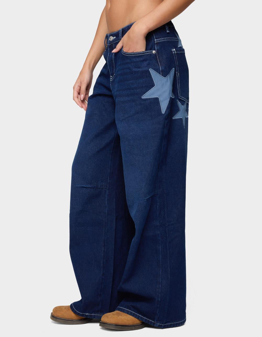 EDIKTED Trish Stars Low Rise Baggy Jeans - DARK BLUE