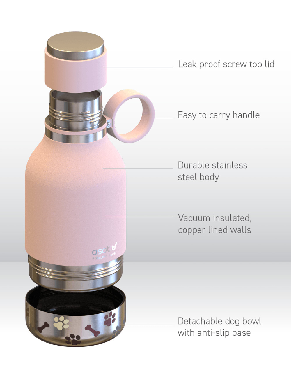 ASOBU 33oz Steel Dog Bowl Bottle PINK Tillys