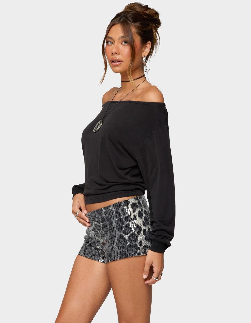 EDIKTED Nannie Off Shoulder Oversized Top - BLACK