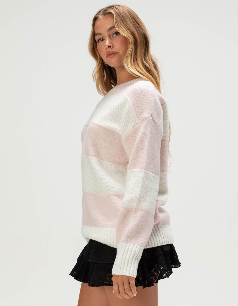 PINK ROSE Womens Stripe Sweater - PNK/WHT