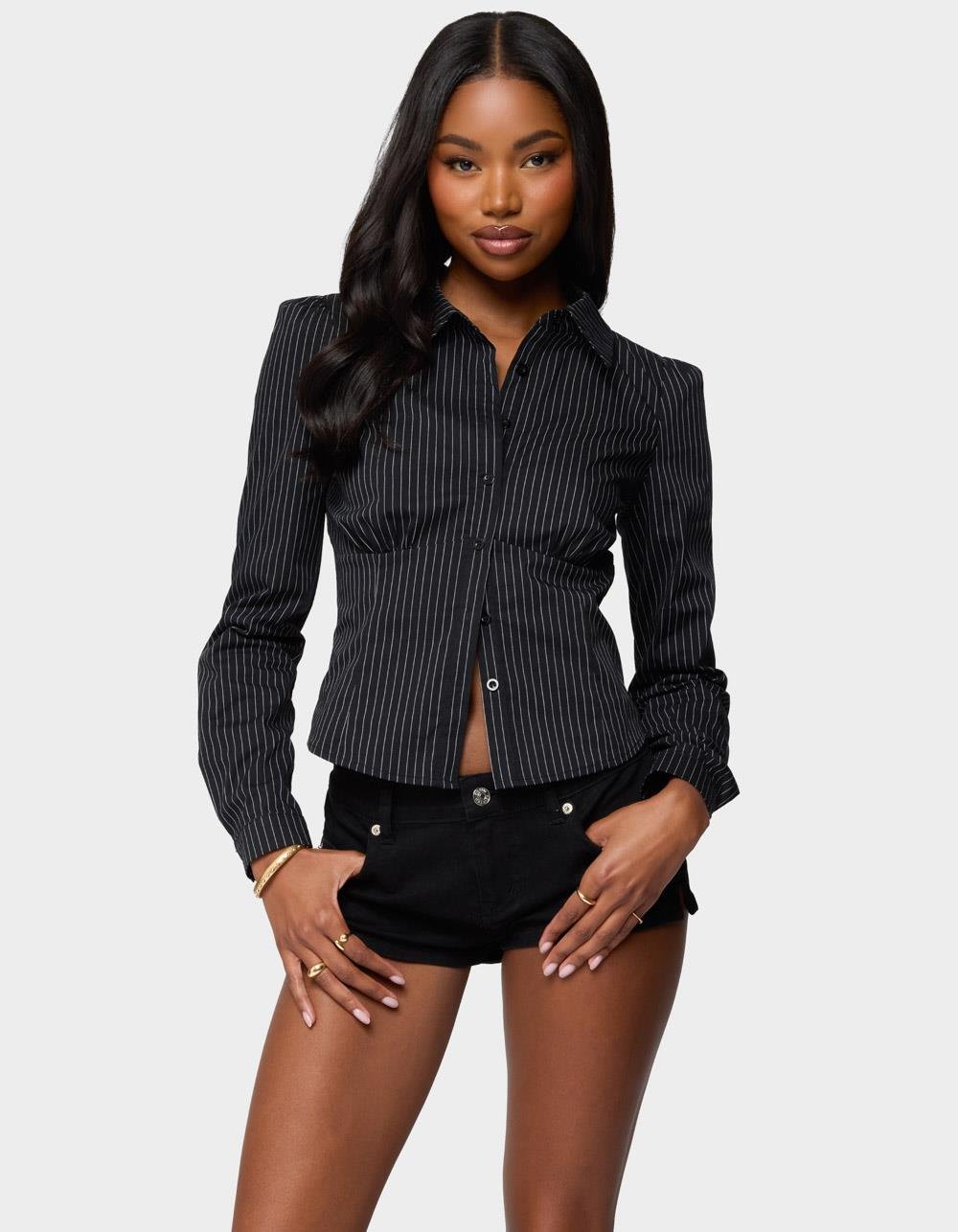 EDIKTED Tailored Pinstripe Button Up Shirt