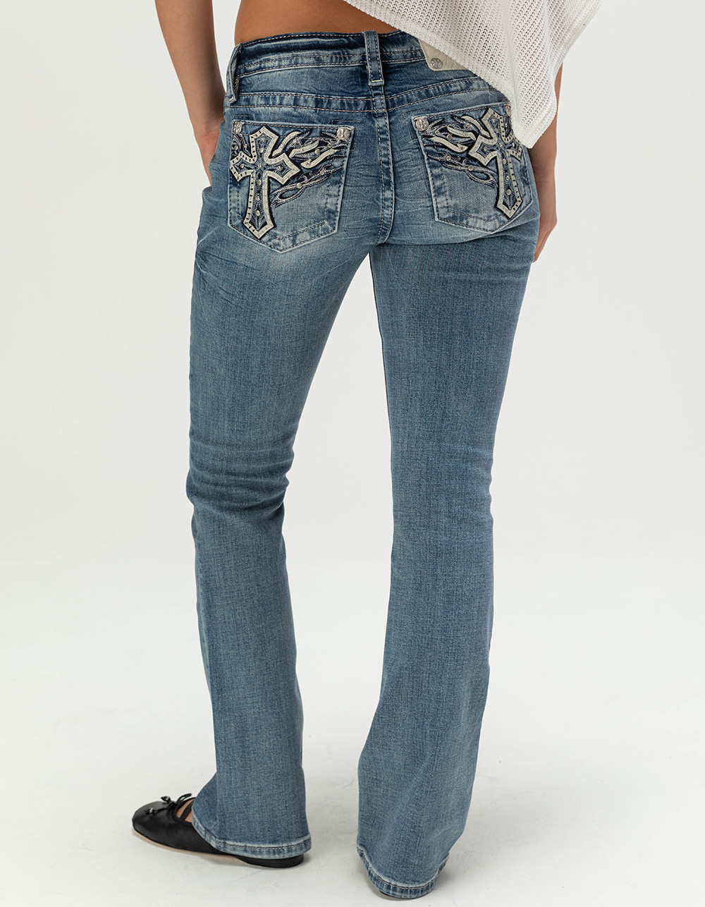 MISS ME Womens Mid Rise Bootcut Jeans - MEDIUM WASH