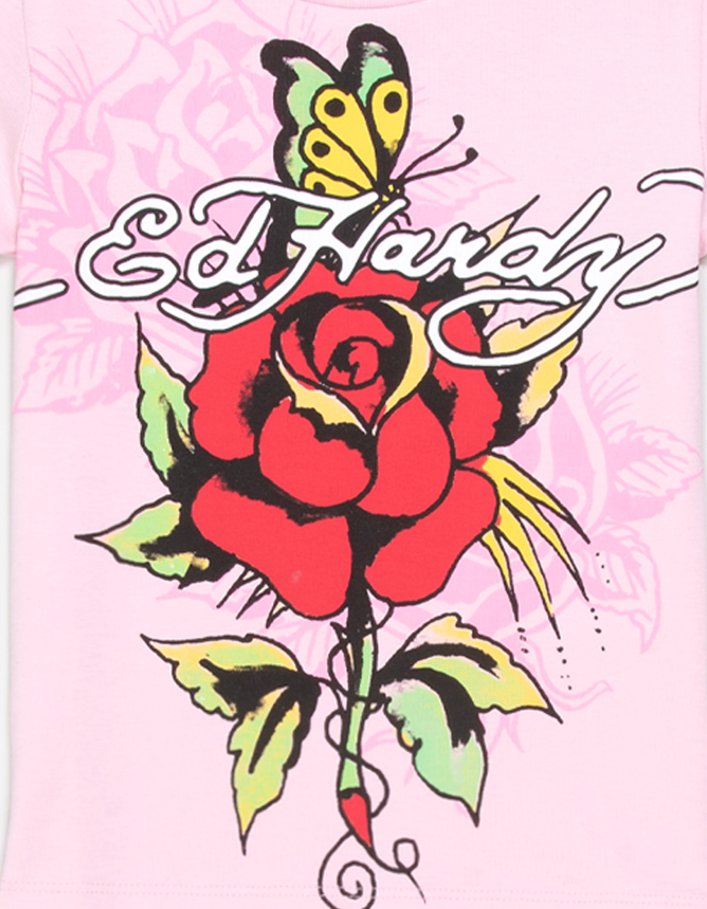 ED HARDY Rose Butterfly Girls Tee - LIGHT PINK