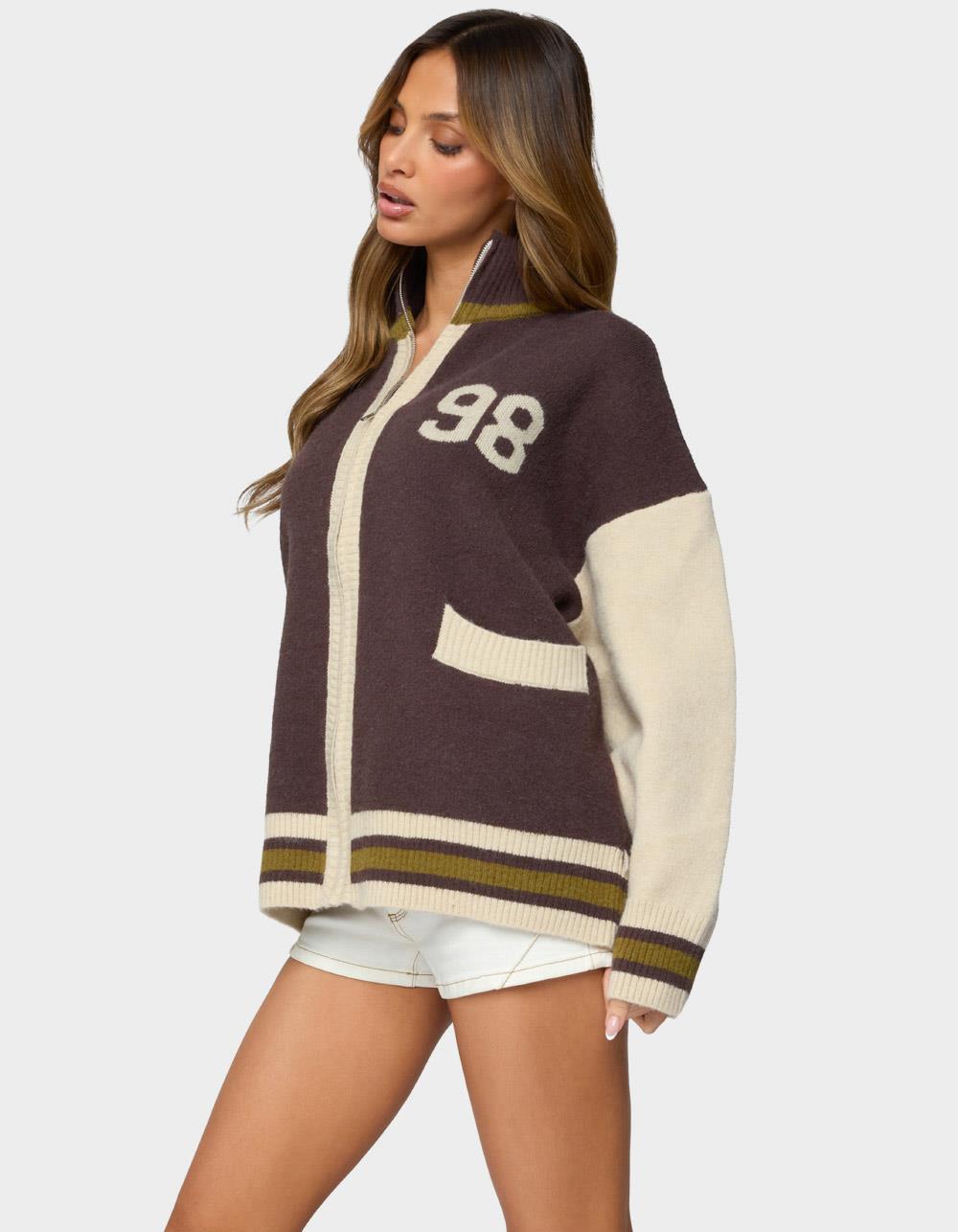 EDIKTED 98 Varsity Zip Up Sweater