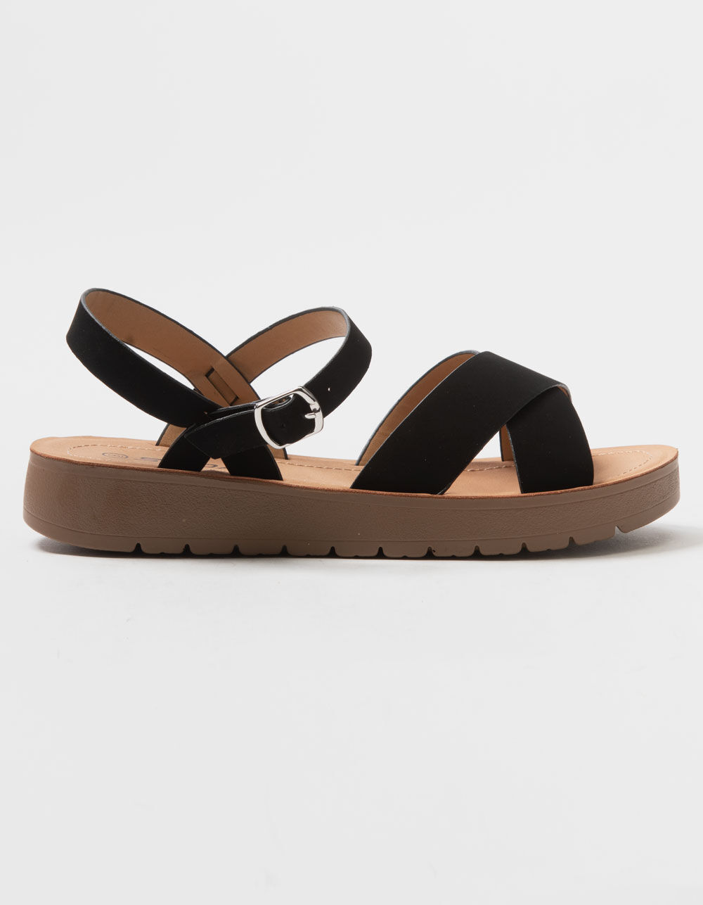 SODA Ankle Strap Womens Mini Flatform Sandals - BLACK