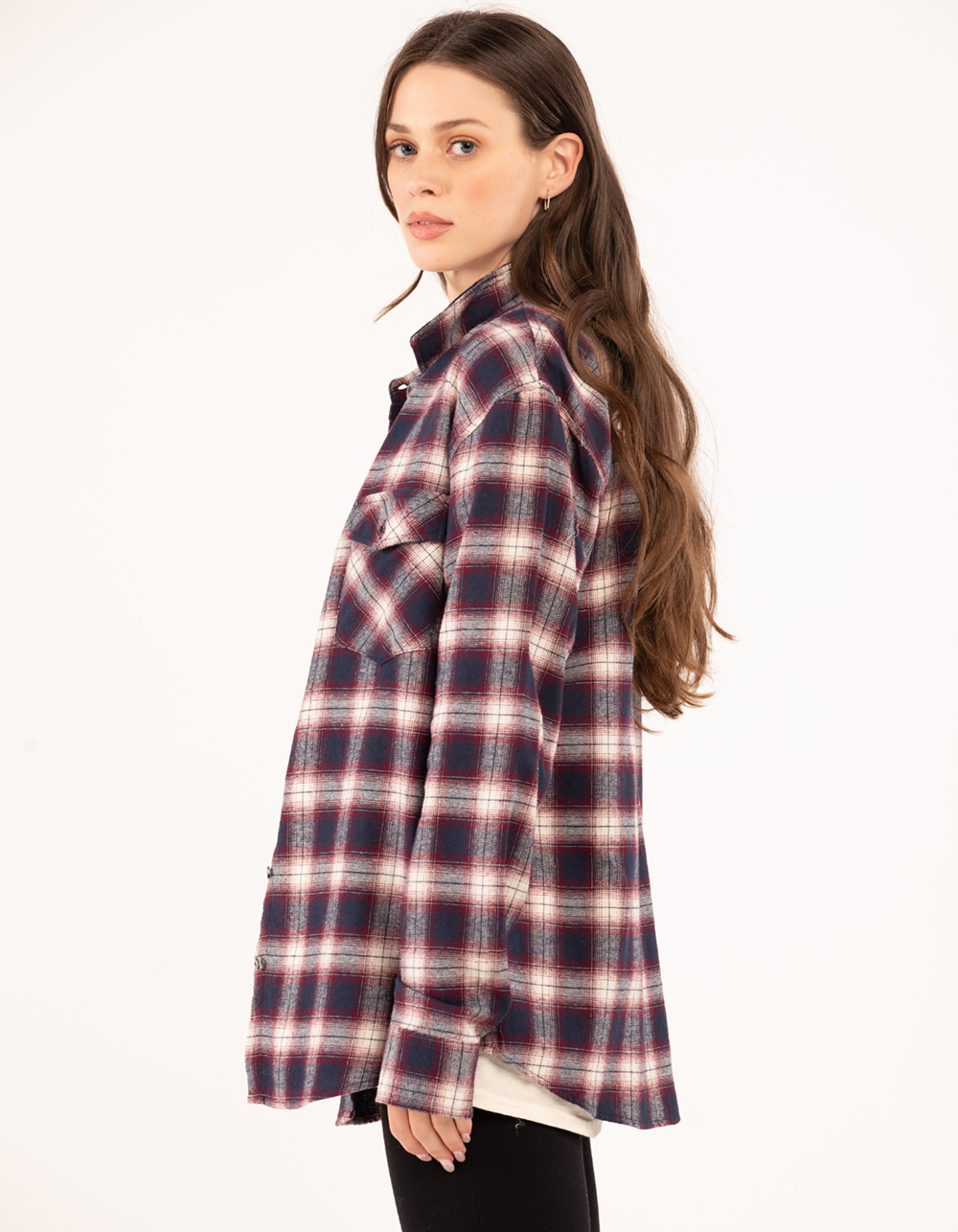 RSQ Womens Plaid Oversized Flannel BURGUNDY Tillys