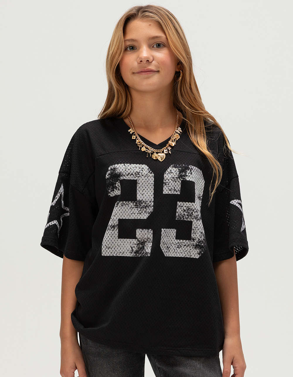 FULL TILT 23 Star Girls Mesh Tee  - BLACK